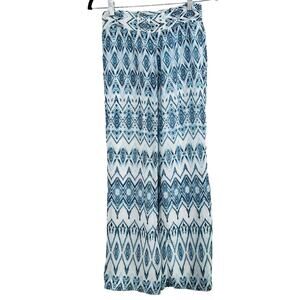 Red Saks Fifth Avenue Blue White Wide Leg Pullon Aztec Palazzo Pants XS